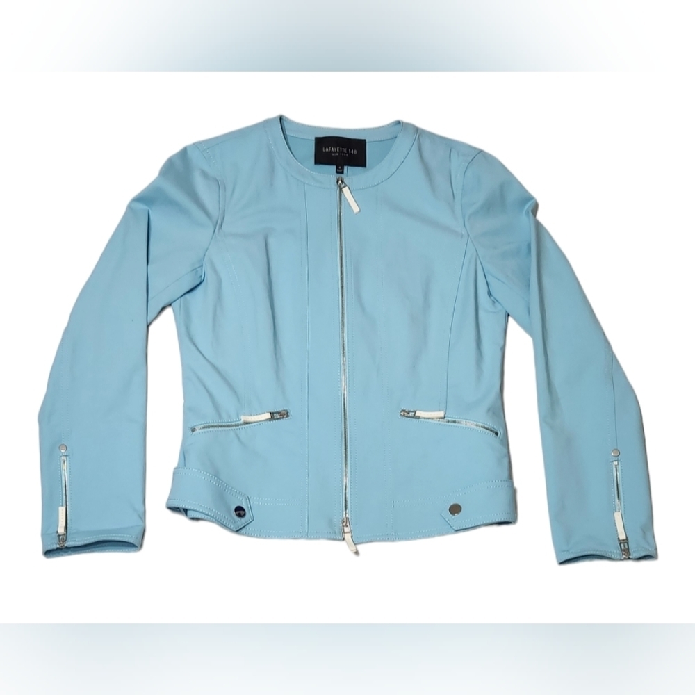 Lafayette 148 New York Light Blue Zip-Front Jacket